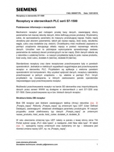 Stercontrol - FAQ S7-1500: Receptury w sterowniku S7-1500