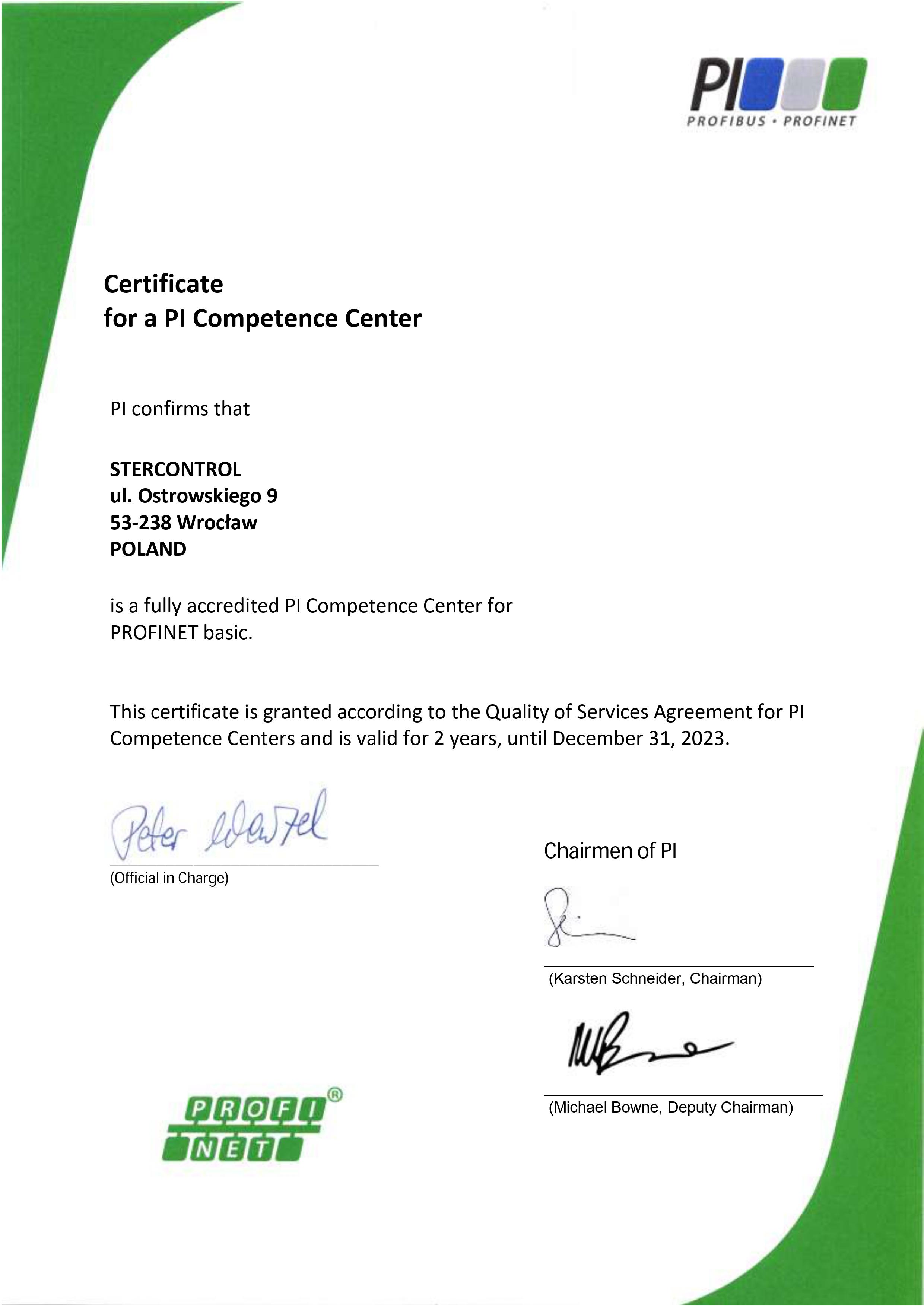 Certyfikat Siemens
